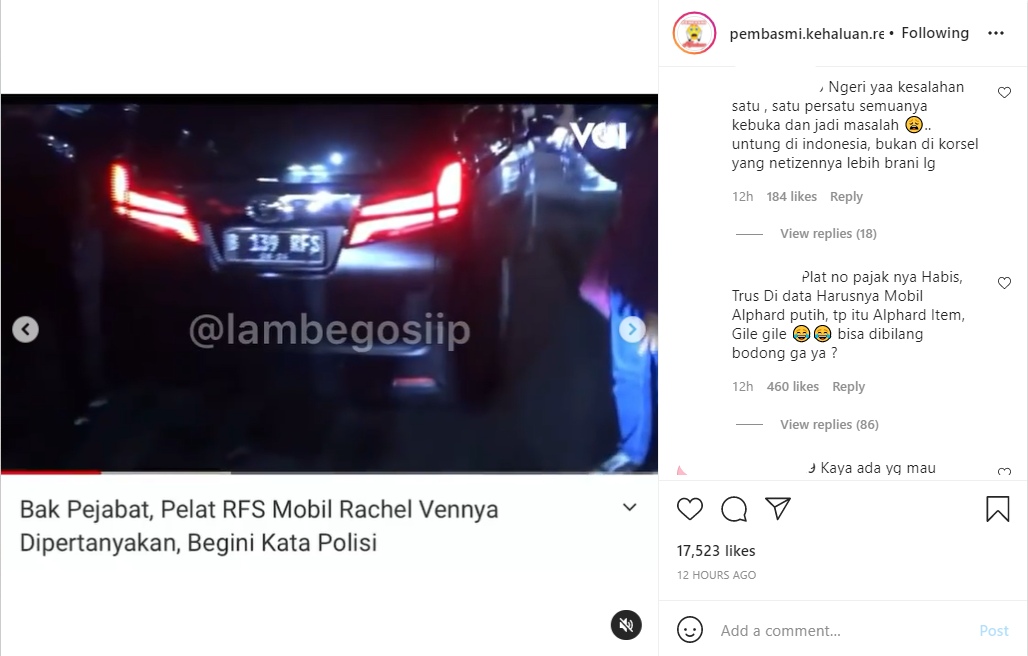 Soal Plat Mobil RFS Milik Rachel Vennya, Polisi Bilang Begini
