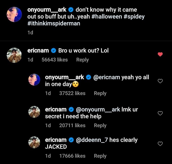 Interaksi Mark NCT dan Eric Nam di Instagram
