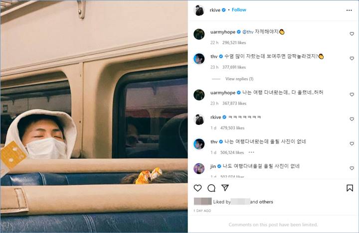Member BTS berinteraksi di unggahan baru RM di Instagram