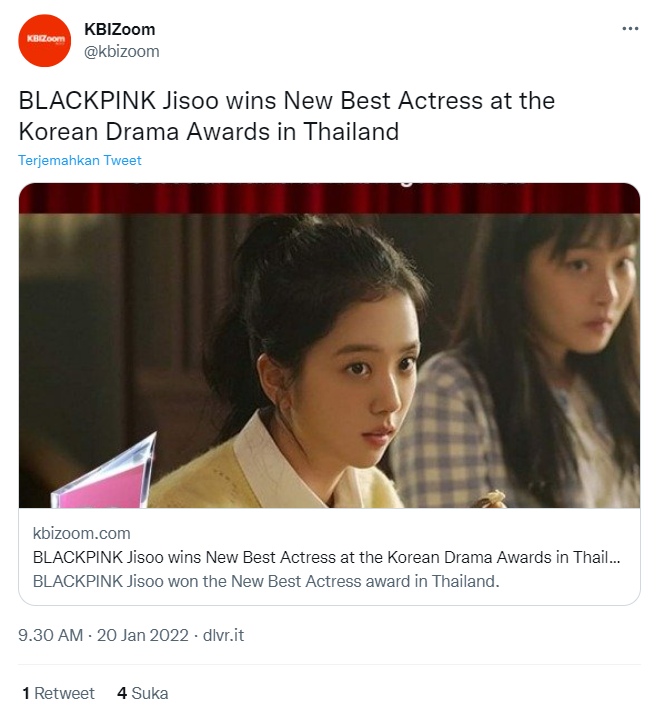 Tampilkan Akting Terbaik di \'Snowdrop\', Jisoo BLACKPINK Menang Best New Actress di Thailand