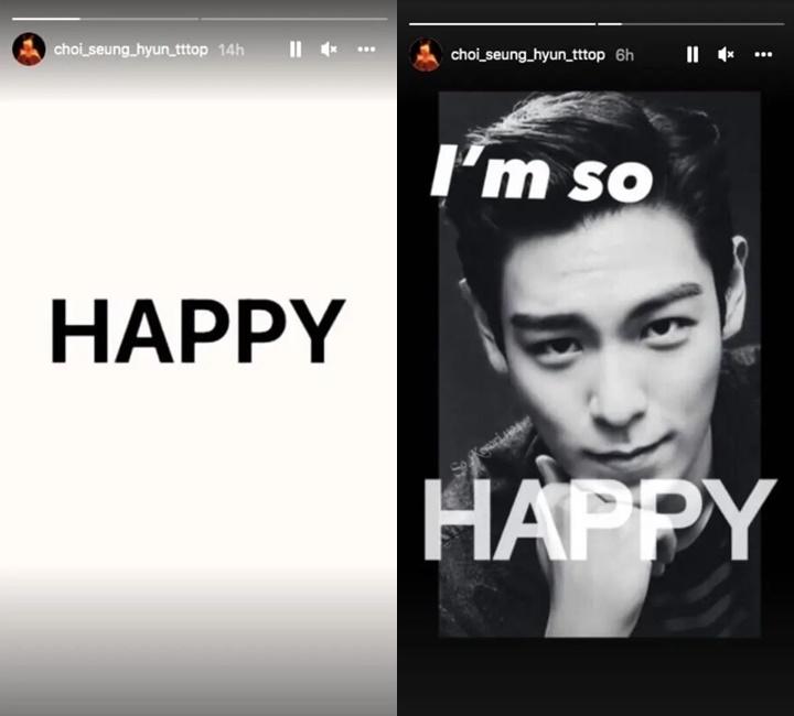 T.O.P BIGBANG mengaku sangat bahagia melalui akun Instagram pribadinya